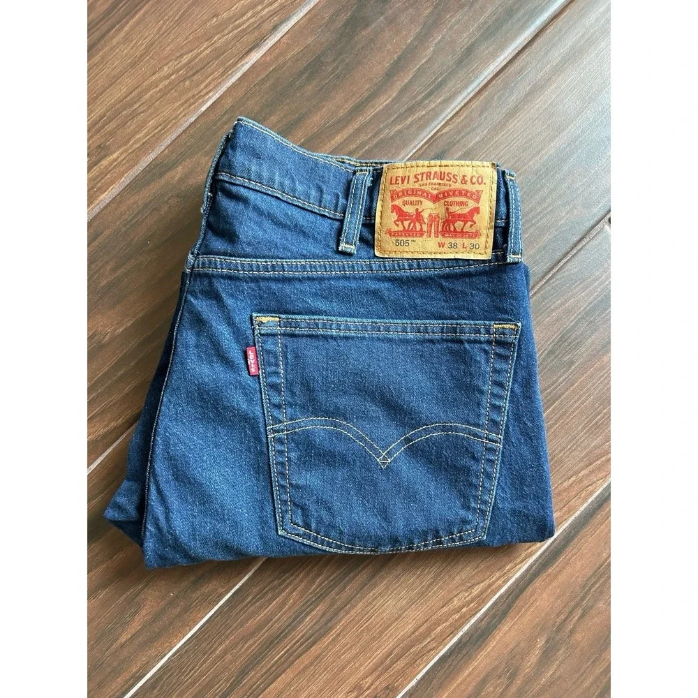 Levi Strauss 505 Regular Men's Straight Leg Denim Jeans Dark Wash 38x30 L-18